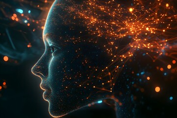 A profile view of an AI head with glowing data connections