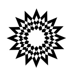 A black, twinkling, sixteen-point, concentric star vector logo