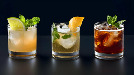 Fototapeta premium Three Different Cocktails With Ice
