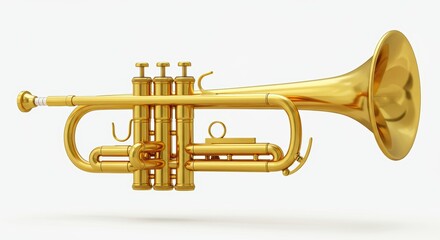 Golden Trumpet Musical Instrument Isolated on White Background for Music Design