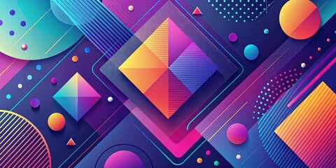 Vibrant Geometric Abstract Design Featuring Interlocking Shapes and Dynamic Lines in a Bold Color Palette