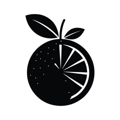 Black And White Silhouette Of An Orange With Leaf Design Vector Graphic