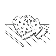 Oven Mittens On Rack Line Art Baking Kitchen Tools Illustration