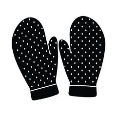 Black Winter Mittens With White Polka Dots Isolated On White Background