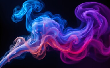 A mesmerizing swirl of colorful smoke in shades of blue, purple, and orange against a dark backdrop