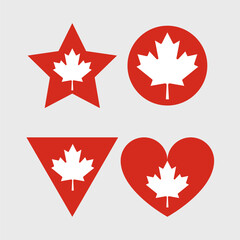 Canada Flag icon. Official vector Canadian flag icons set in the shape of heart, star and circle