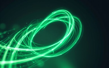 A dynamic green abstract light swirl, creating a sense of motion and energy in a dark background