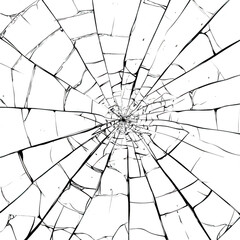 Obraz premium shattered glass pattern creates intricate web of cracks against transparency background, evoking sense of chaos and fragility. radial design draws eye to center