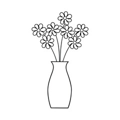 Outlined Flowers In Vase Vector Illustration Simple Black And White Design