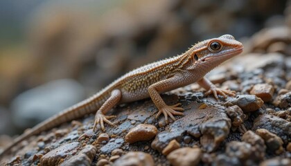 Naklejka premium Desert-toned Lizard Perched on Rocky Terrain