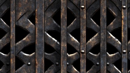 Ornate, aged metal panel with intricate interwoven design.