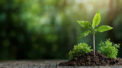 This image highlights the theme of new beginnings, featuring a young plant sprouting from rich soil, symbolizing growth, potential, and the nurturing of nature for future development.
