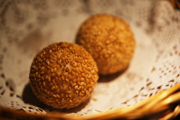 sesame balls, fried Chinese pastry food