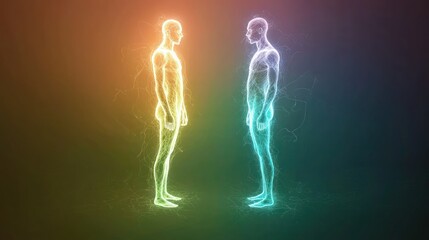 A glowing aura around a healthy person vs. a dull one around a deficient person.