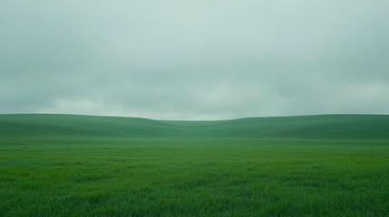 Obraz premium Vast green field under overcast sky, tranquil landscape