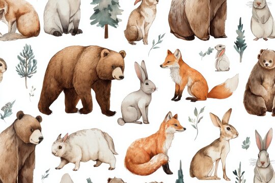 Fototapeta Adorable watercolor woodland animals
