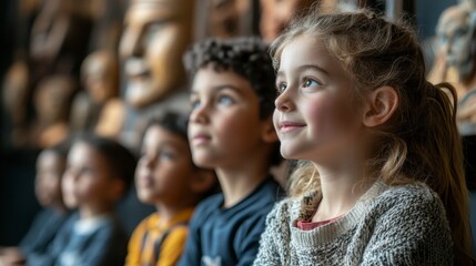 Obraz premium Children Observing Artwork in Museum Setting with Curiosity and Wonder