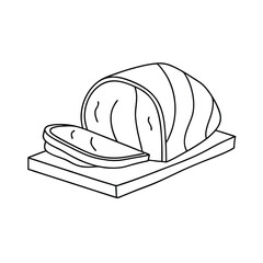 Outline Illustration Of Sliced Meatloaf On A Wooden Board Simple Design