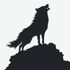 Roaring wolf silhouette standing on a cliff