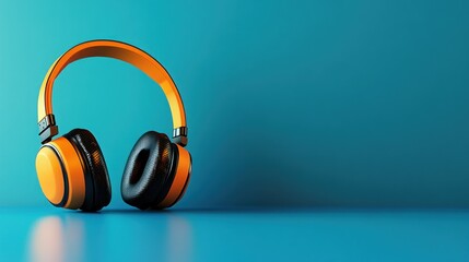 Naklejka premium stylish orange headphones on a teal backdrop symbolizing musical entertainment and personal audio listening experience in a creative composition
