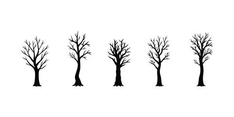 Naked trees black silhouettes vector, dead tree vector illustration.