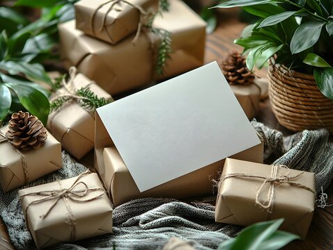 Blank Gift Card Surrounded by Congratulatory Presents