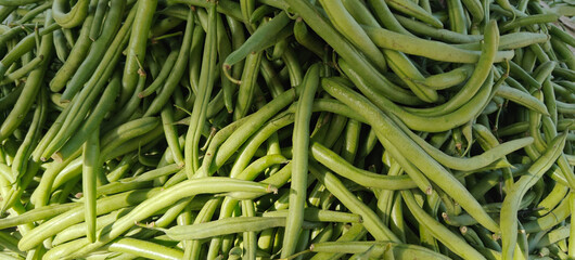 A pile of green bean open sell in Indian market.