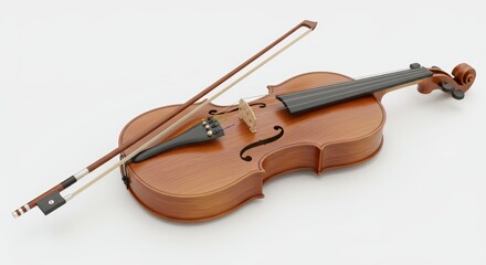 Violin with Bow Isolated on White Background Music Instrument Concept