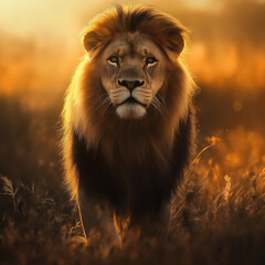 **lion standing in the meadow 