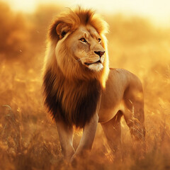 **lion standing in the meadow 