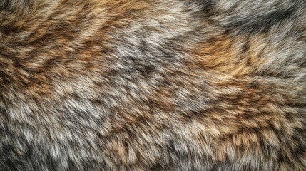 Close-up texture of multicolored animal fur with grey, brown, and orange tones.