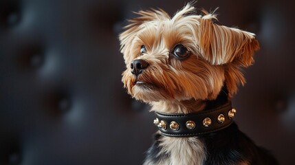 Adorable Yorkshire Terrier with Stylish Black Collar