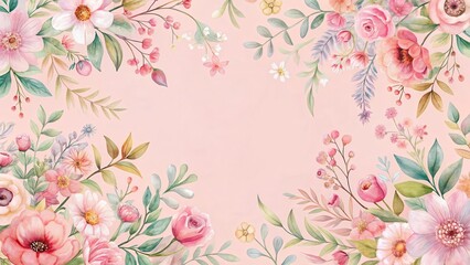 Delicate watercolor floral pattern on a soft pink background, floral pattern