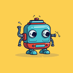 Fototapeta premium funny cartoon robotic gas isolated yellow background 