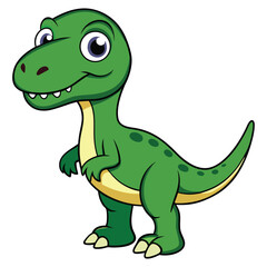 Cute cartoon green dinosaur flat design isolated on white background