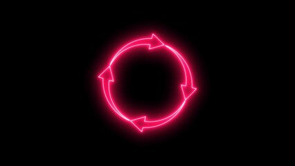 Neon circle arrows magenta red color 4k illustration. simple round circle recycle bin icon animation. Black background 4k illustration.
