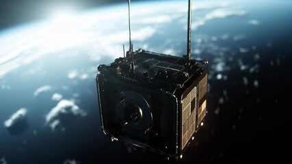 CubeSat Mini-Satellite Floating in Space - Powered by Adobe