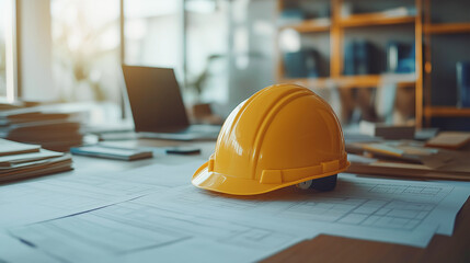 There is a yellow construction helmet on the drawing and estimate for construction.