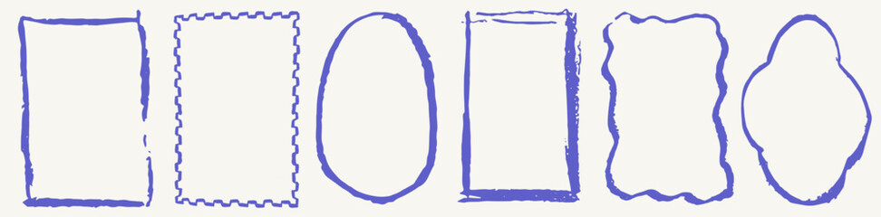 Chalk or charcoal frames for greeting cards, wedding and birthday party, picnic invitations in marine Mediterranean sea coastal style. Hand drawn ornament borders for stamp decoration template.