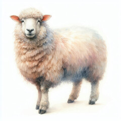 Watercolor fullbody illustration of sheep, isolated on white background, hand-painted animal art