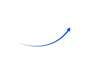 business graph chart icon royal blue color 4k illustration.  White background 4k illustration. Abstract growth graph, royal blue arrow moves upward, columns.