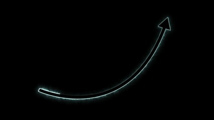 Business graph chart icon neon bright red color 4k illustration.  Black background 4k illustration. Abstract growth graph, royal blue arrow moves upward, columns.