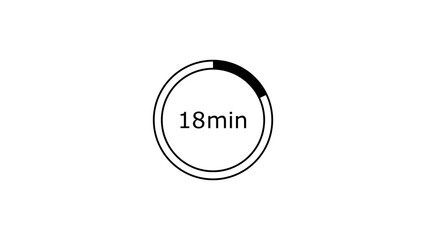 18 minutes, digital countdown timer black color 4k illustration. White background 4k illustration.