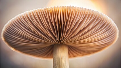 A Detailed Close-Up View of a Mushroom's Cap, Revealing Its Intricate Gill Structure and Delicate Texture Underneath the Soft Sunlight