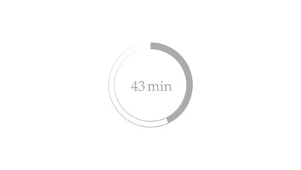 43 minutes, digital countdown timer gray color 4k illustration. White background 4k illustration.