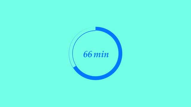 66 minutes, digital countdown timer royal blue color 4k illustration. Light gray background 4k illustration.