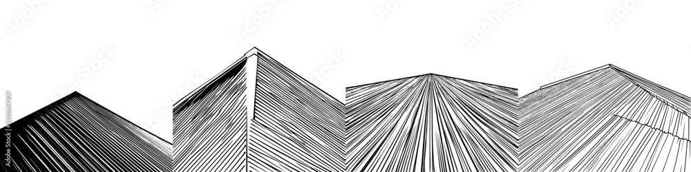 Poster vector hand drawn depiction of modern architecture with sharp angles and vertical lines outlined in 