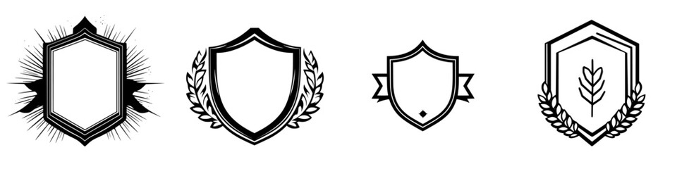 Vector hand drawn collection of decorative shields with unique designs and embellishments for graphic projects and artwork