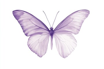 Lavender butterfly wings spread, isolated white background, design element