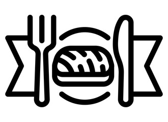 icon of salmon served on a plate with fork and knife, representing a seafood meal.